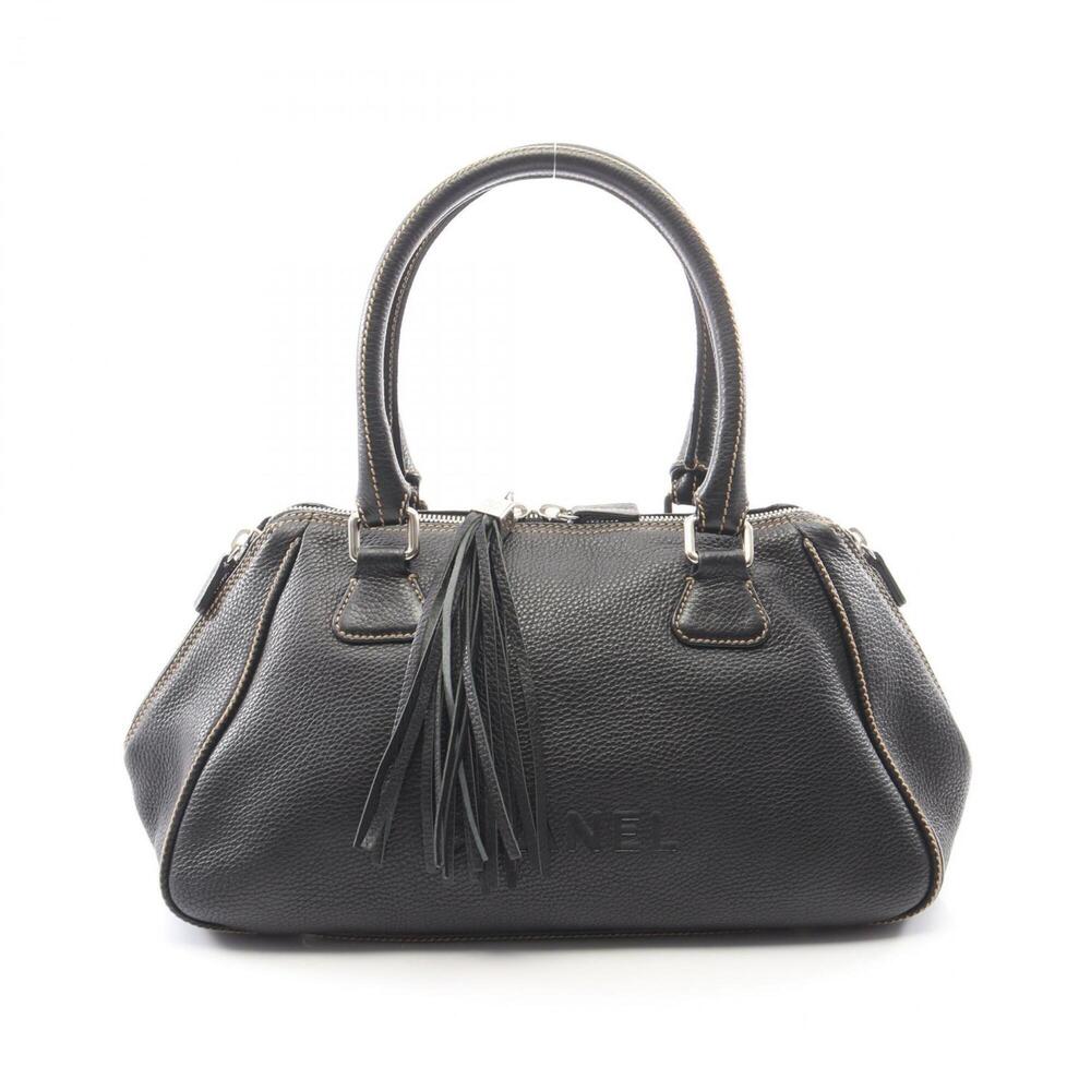 Chanel logo fringe tote bag/handbag, leather, women's, black.